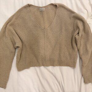 Urban Outfitters Tan Knit V-Neck Chunky Sweater